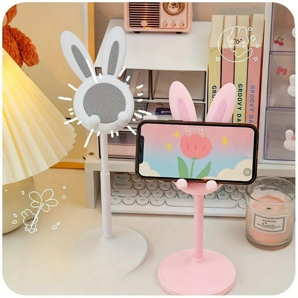 "Cute Cartoon Bunny Phone Stand – Adjustable, Portable & Multi-Function Telescopic Holder"